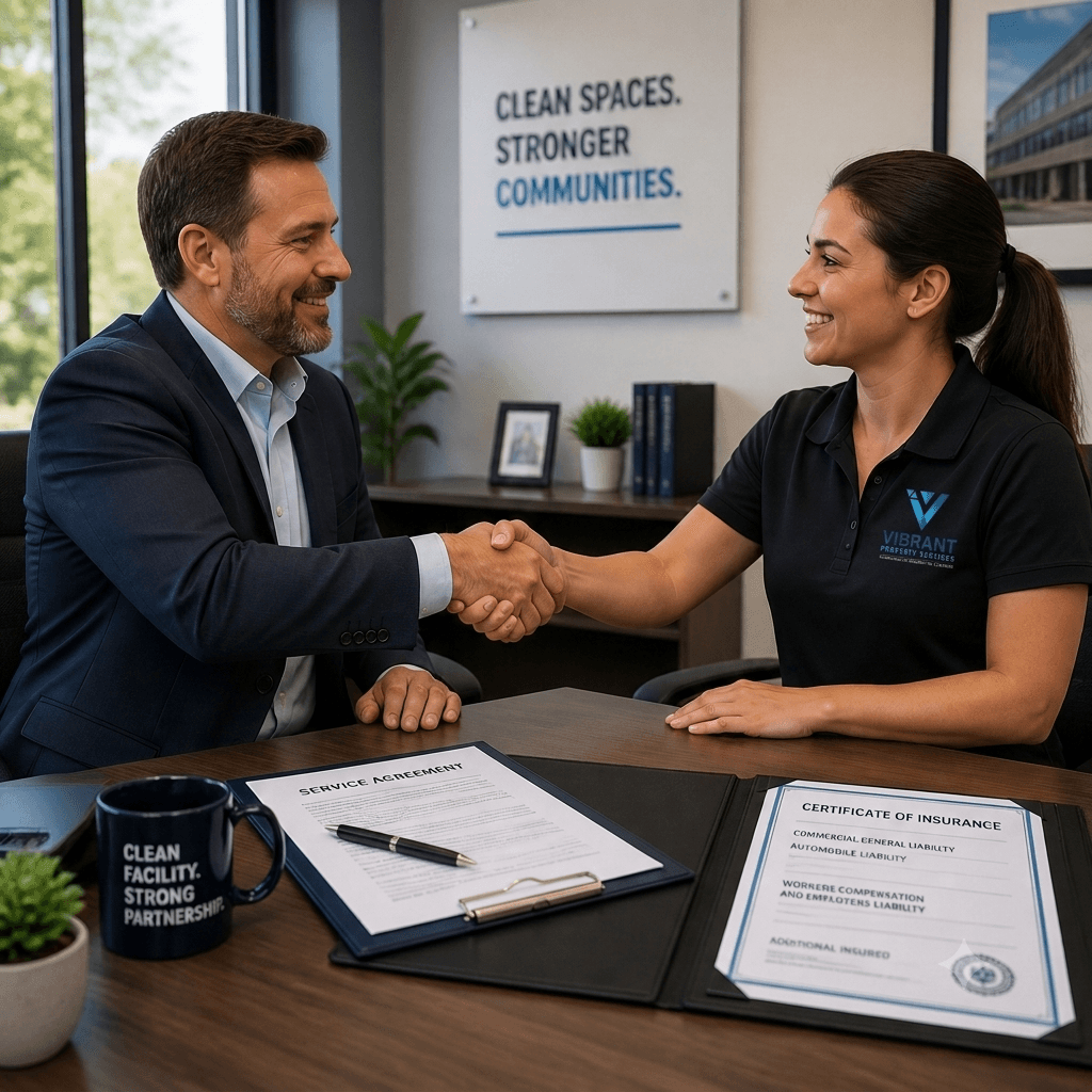 Finalize your corporate cleaning contract with Vibrant Property Services. Reliable commercial and residential cleaning solutions across Melbourne.